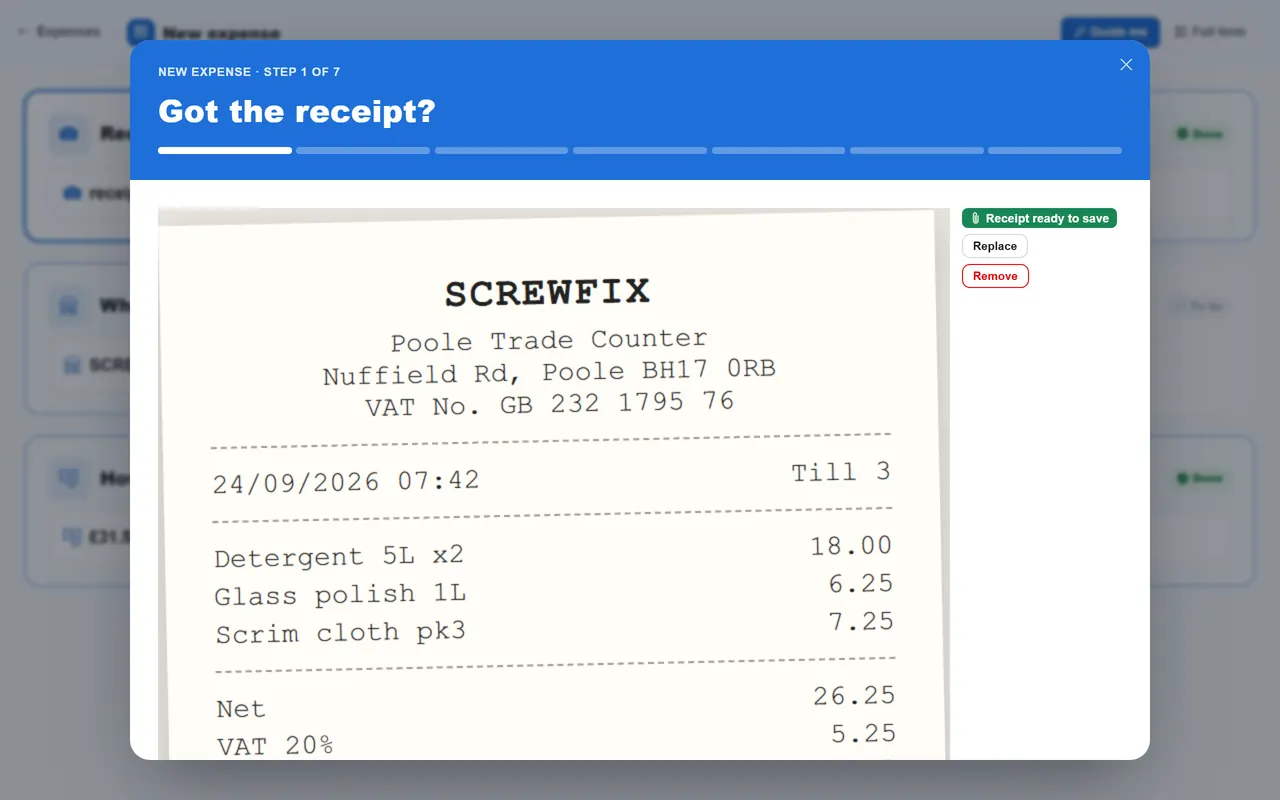 Adding an expense from a photographed receipt