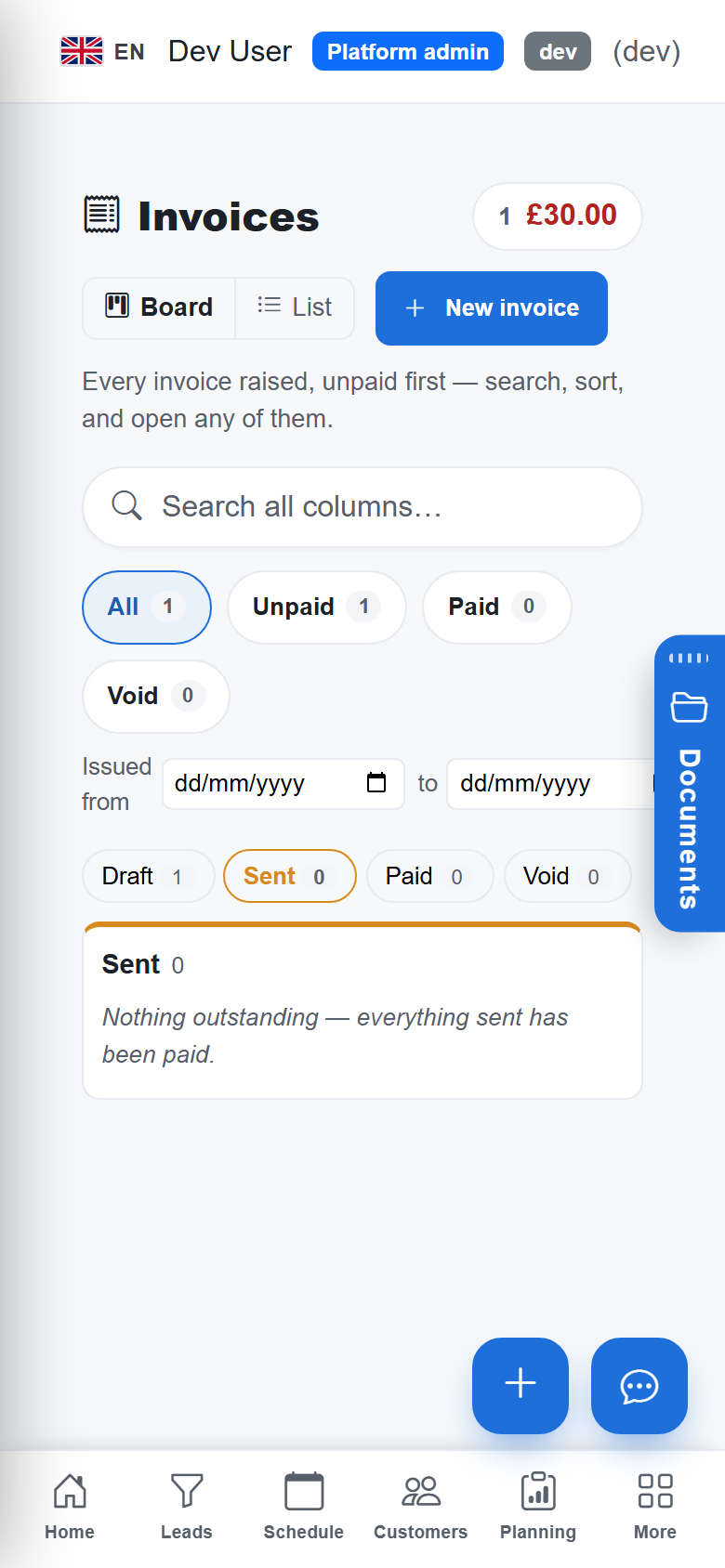 TradeYoke invoices on a phone