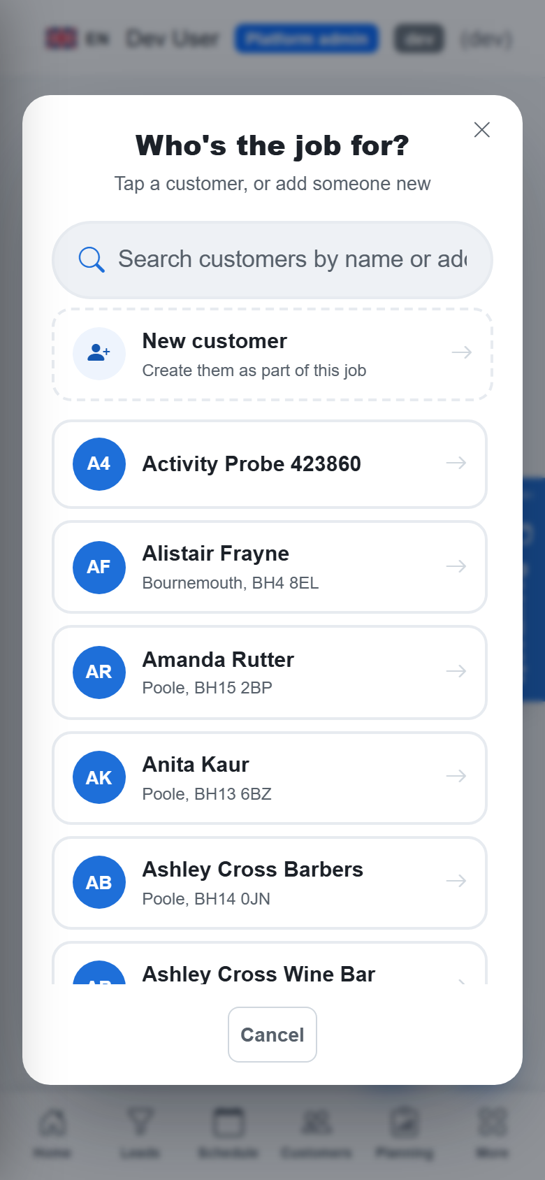 Booking a job on a phone