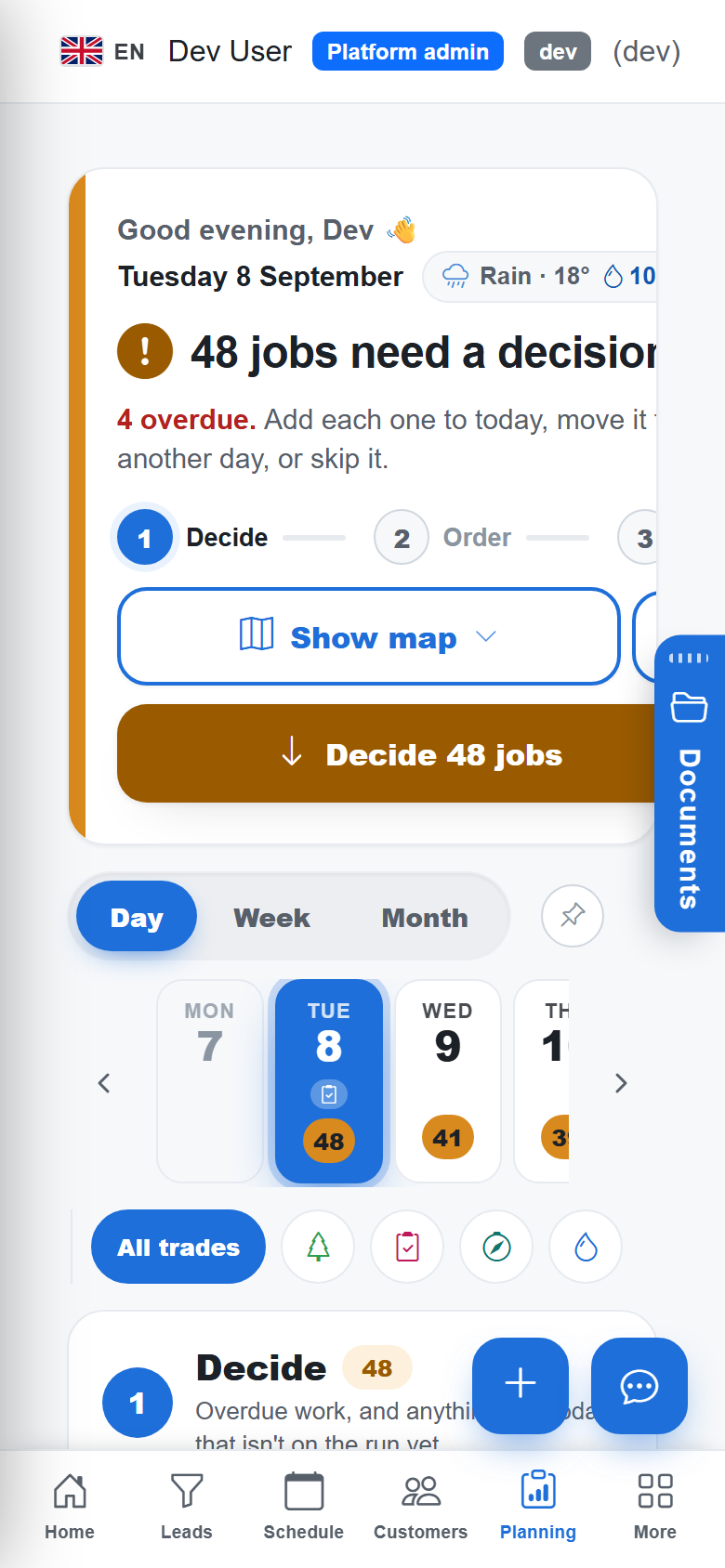 Plan my day on a phone in TradeYoke