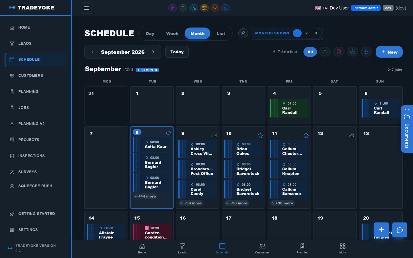 TradeYoke schedule in the dark Graft theme