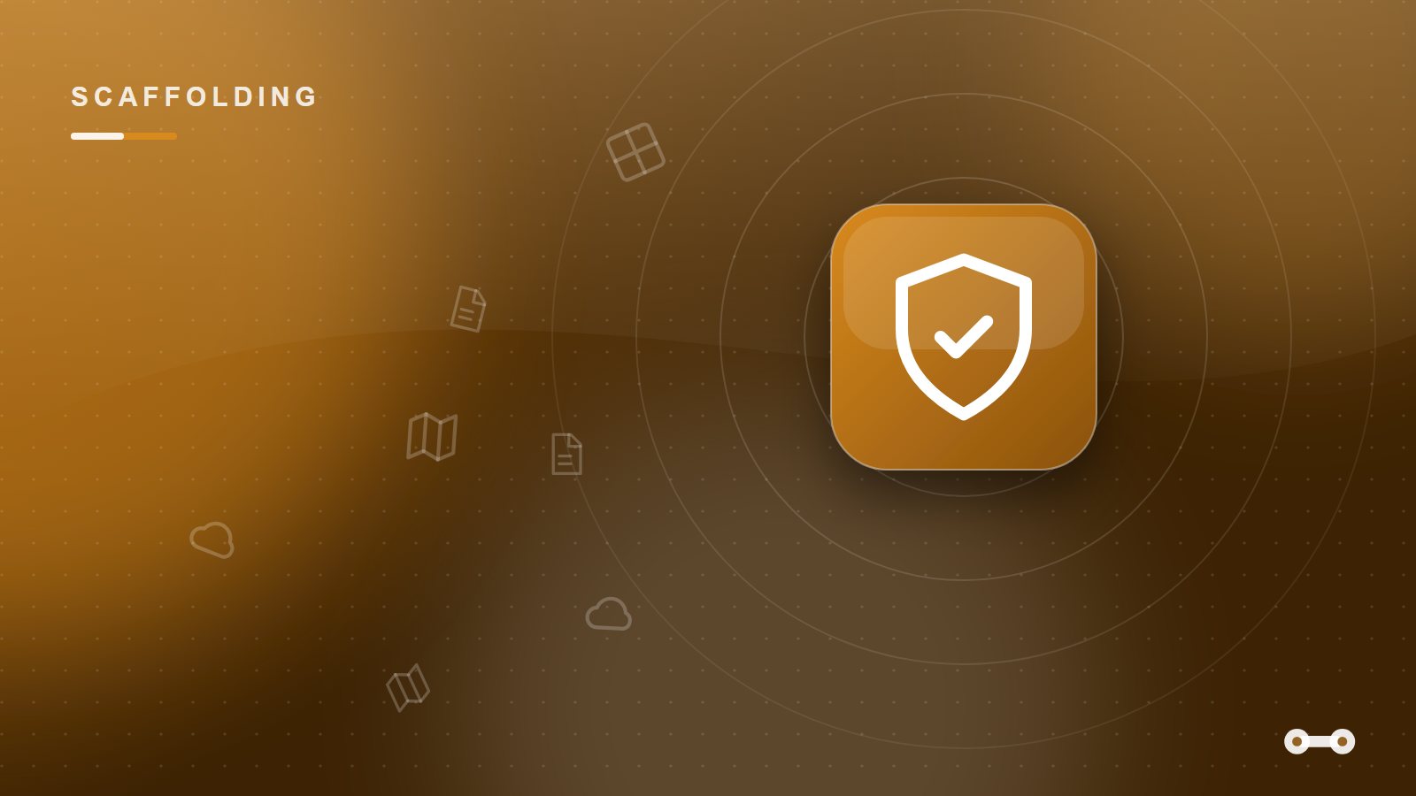 Glossy amber cover art with a shield icon for a guide to scaffold inspections every 7 days