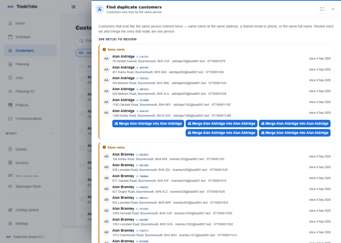 Duplicate customers found automatically