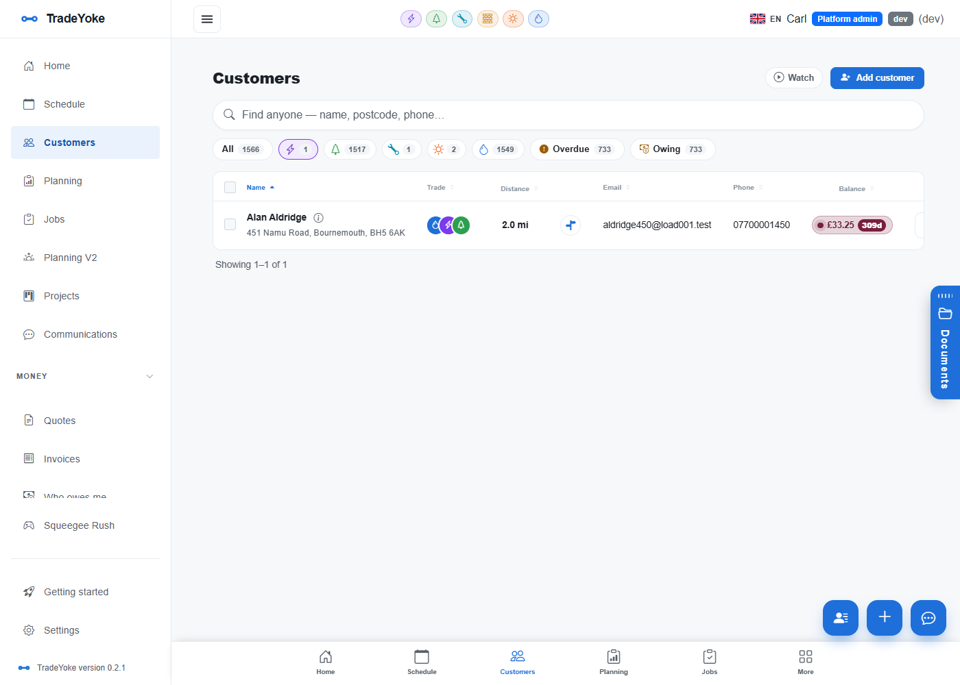 Filtering customers by trade
