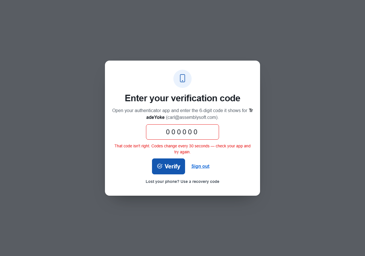 The two-factor code prompt at sign-in