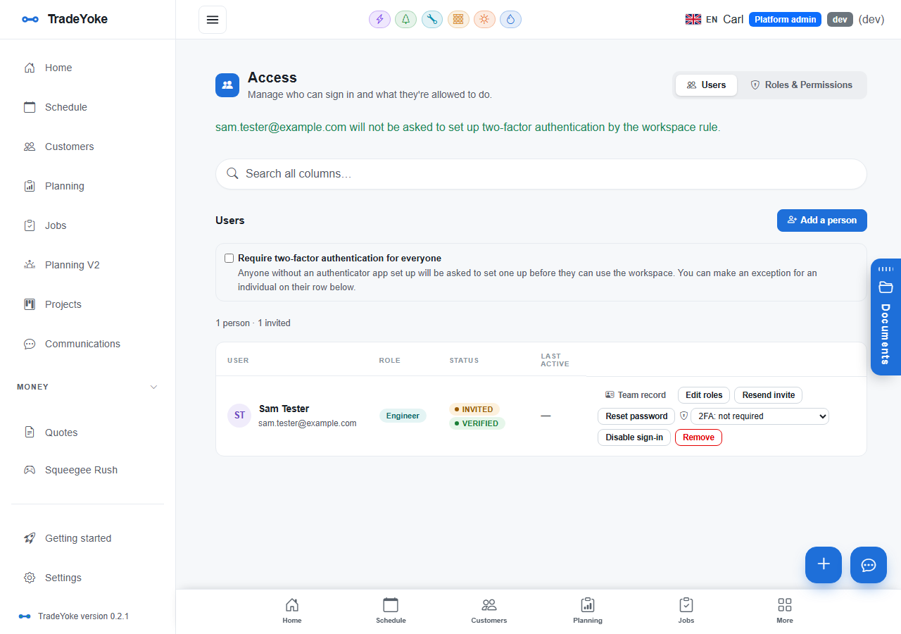 Requiring two-factor sign-in for the whole team