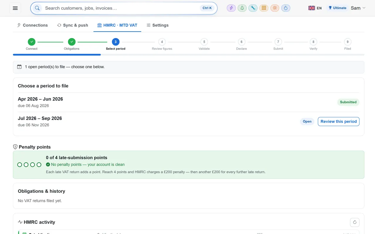 Submitting a VAT return to HMRC from TradeYoke
