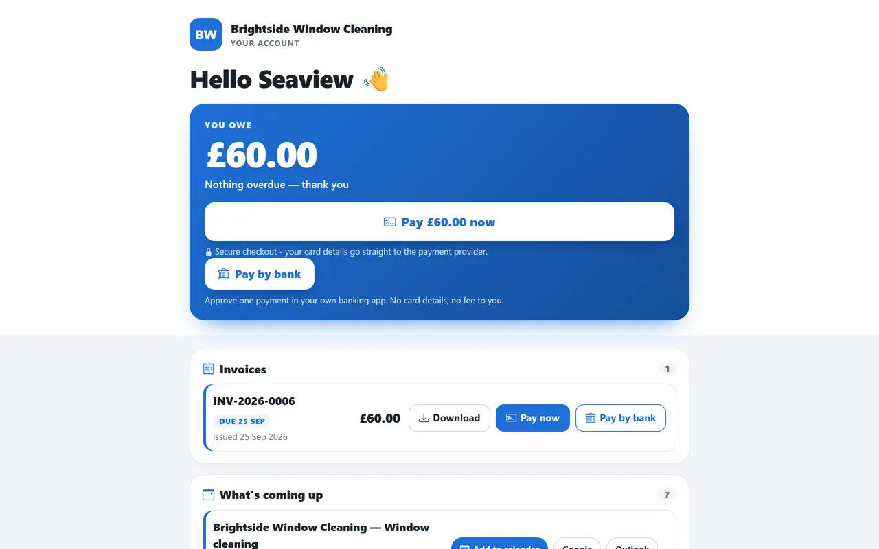 Card and Direct Debit payments against a TradeYoke invoice